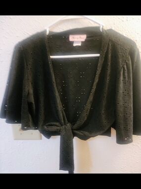 Heart Of Haute Tie-Front Black Eyelet Cropped Jacket